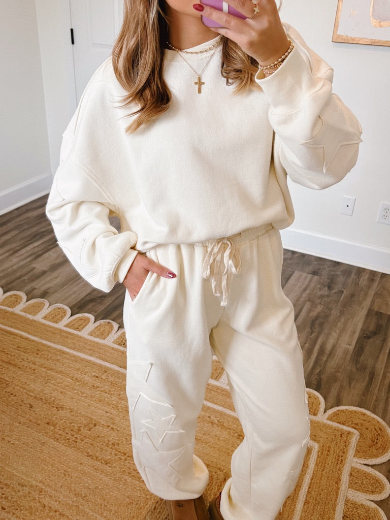 Varsity Star Sweat Set Cream