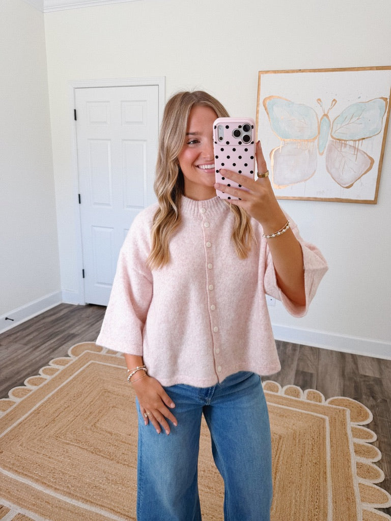 Oatmeal Pink Soft Knit Cardigan