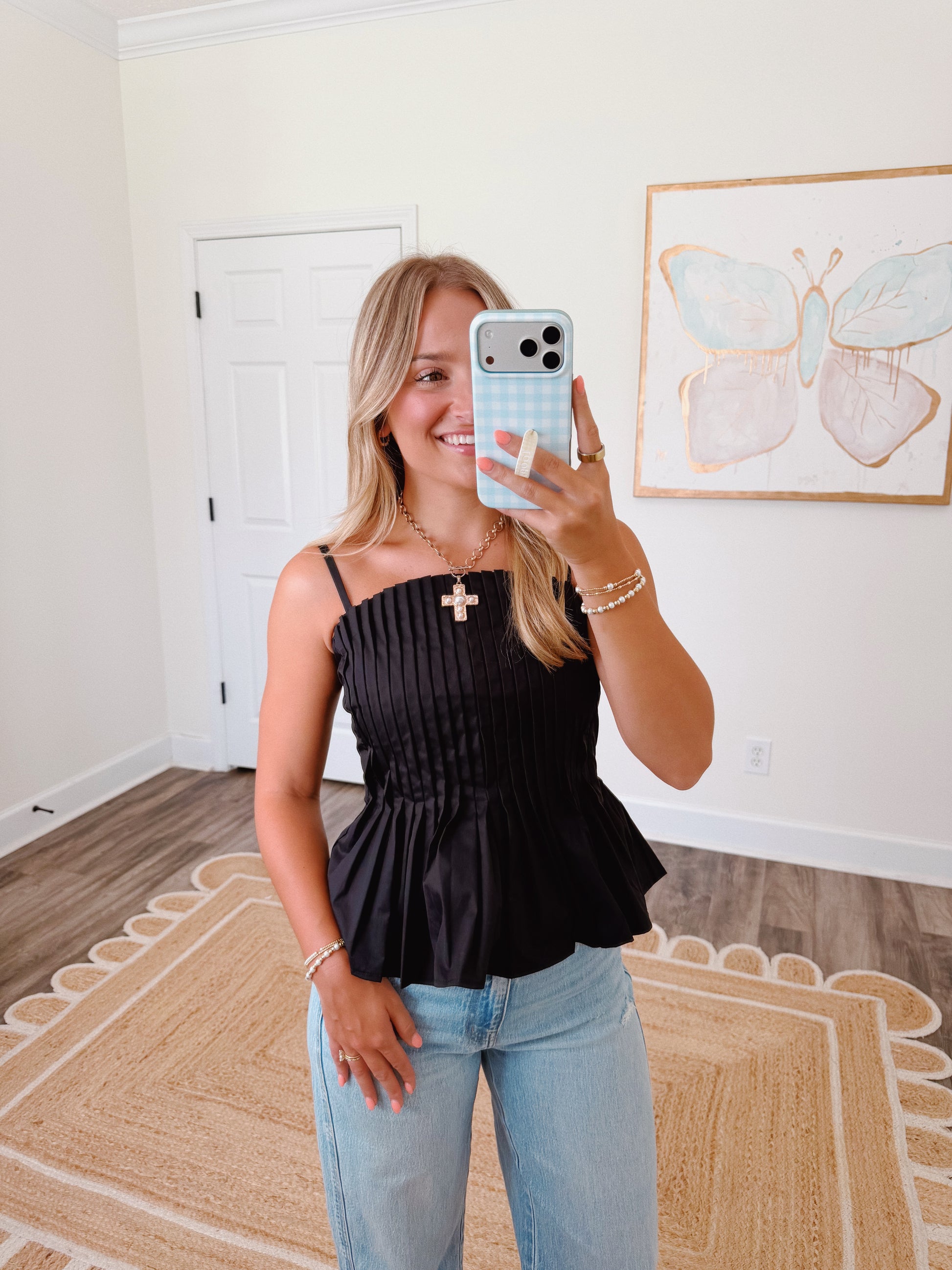 Emmie Pleated Top in Black