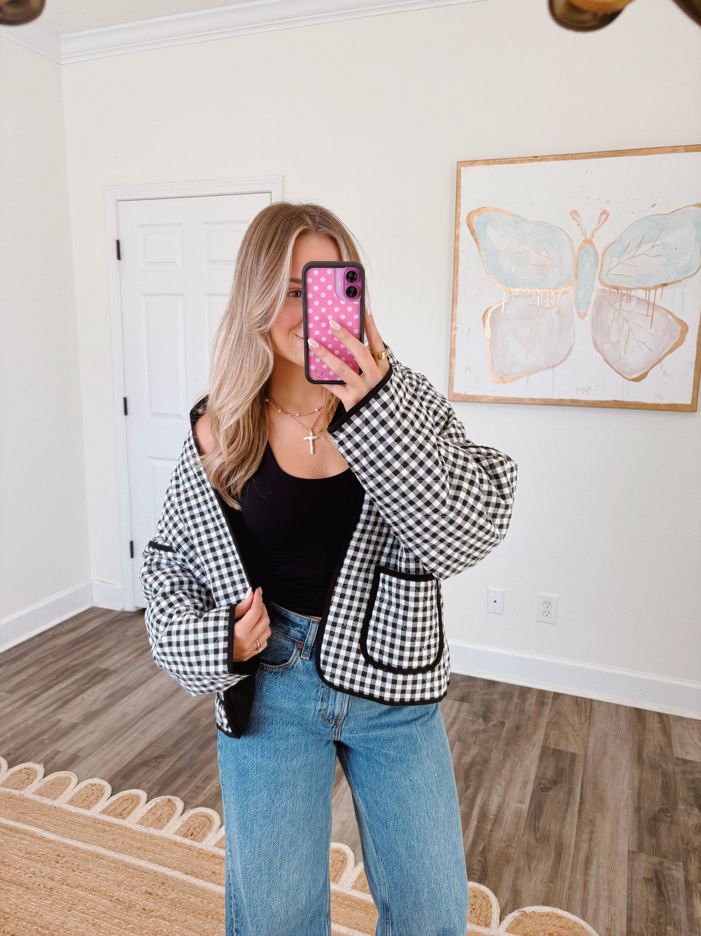 Spring Is Coming Gingham Jacket Black