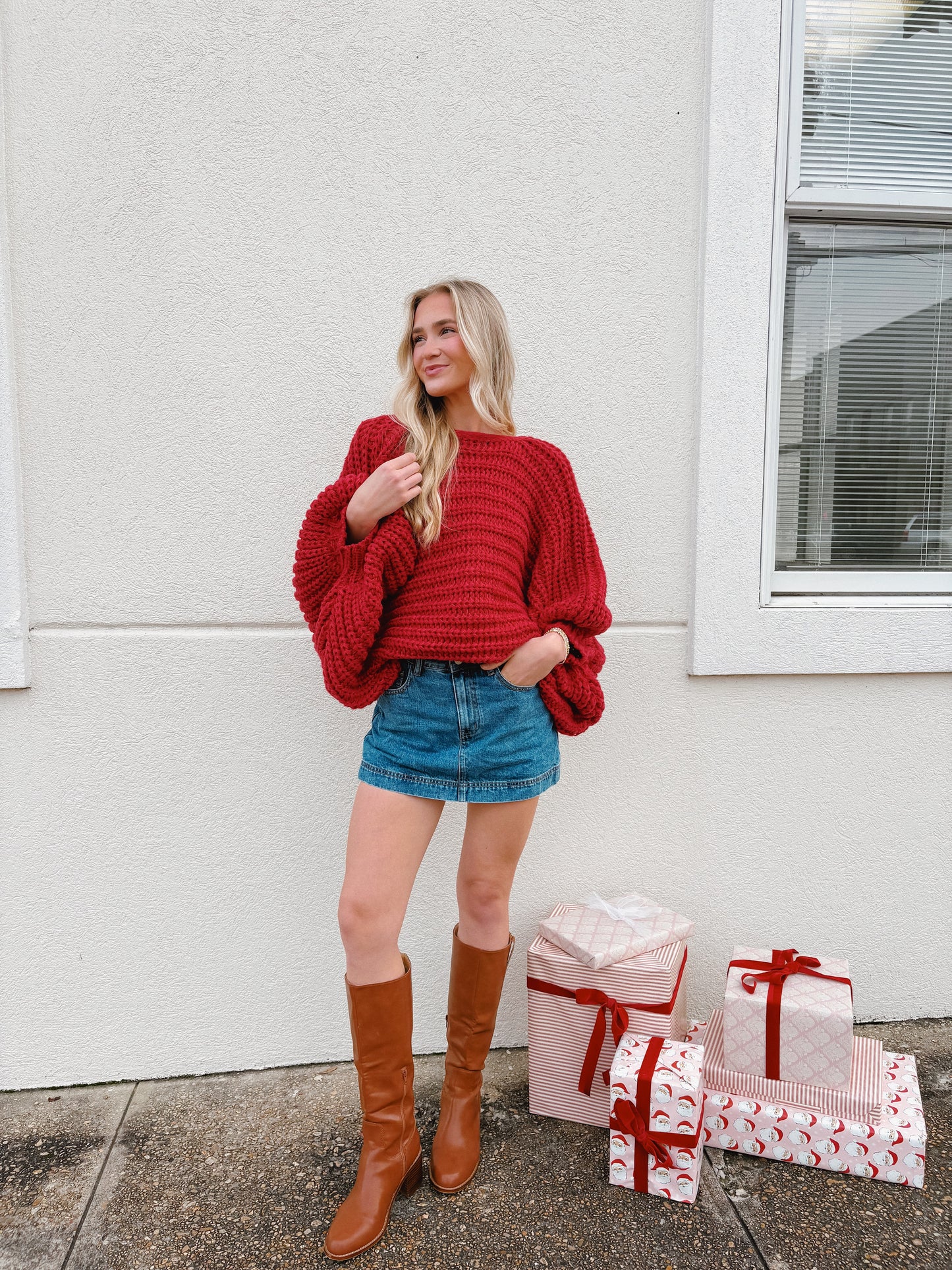 Chunky Knit Reversible Sweater Red