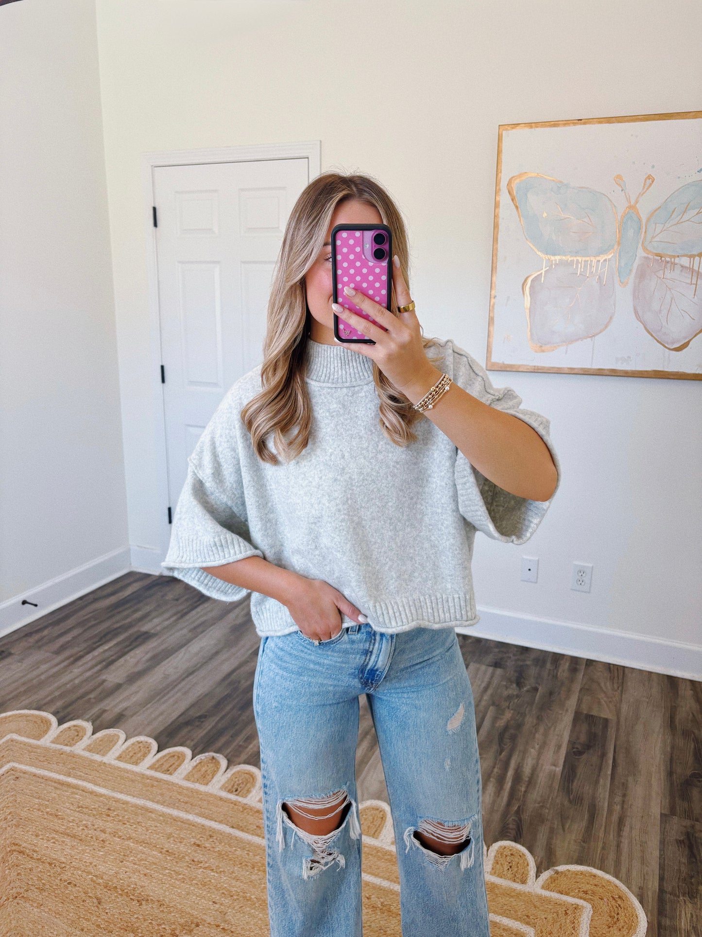 Grey Mock Neck Sweater Top