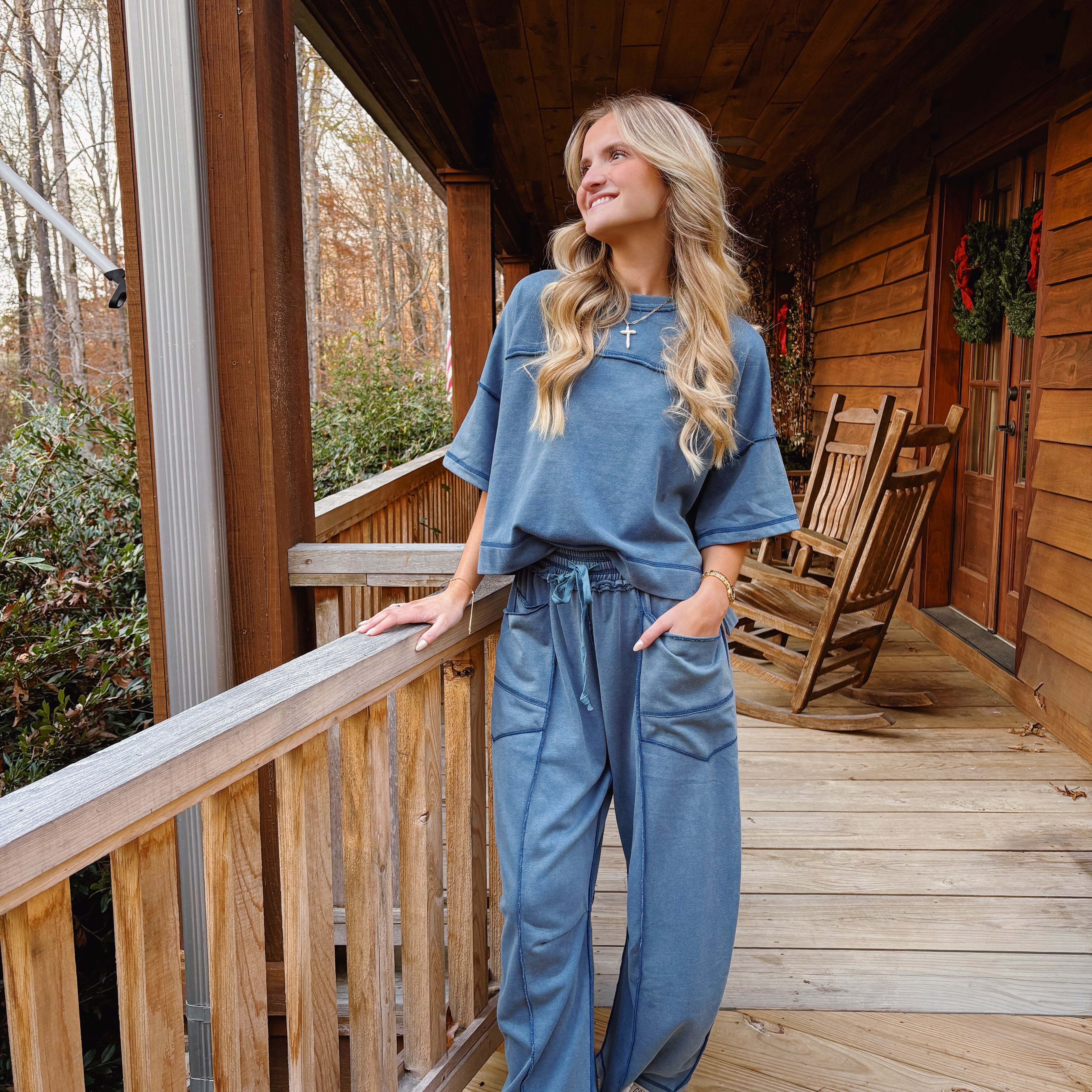 Denim Blue Barrel Pants Set
