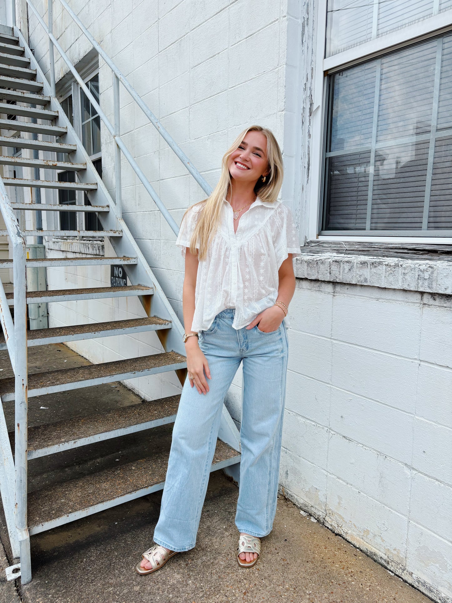 White Flutter Sleeve Top