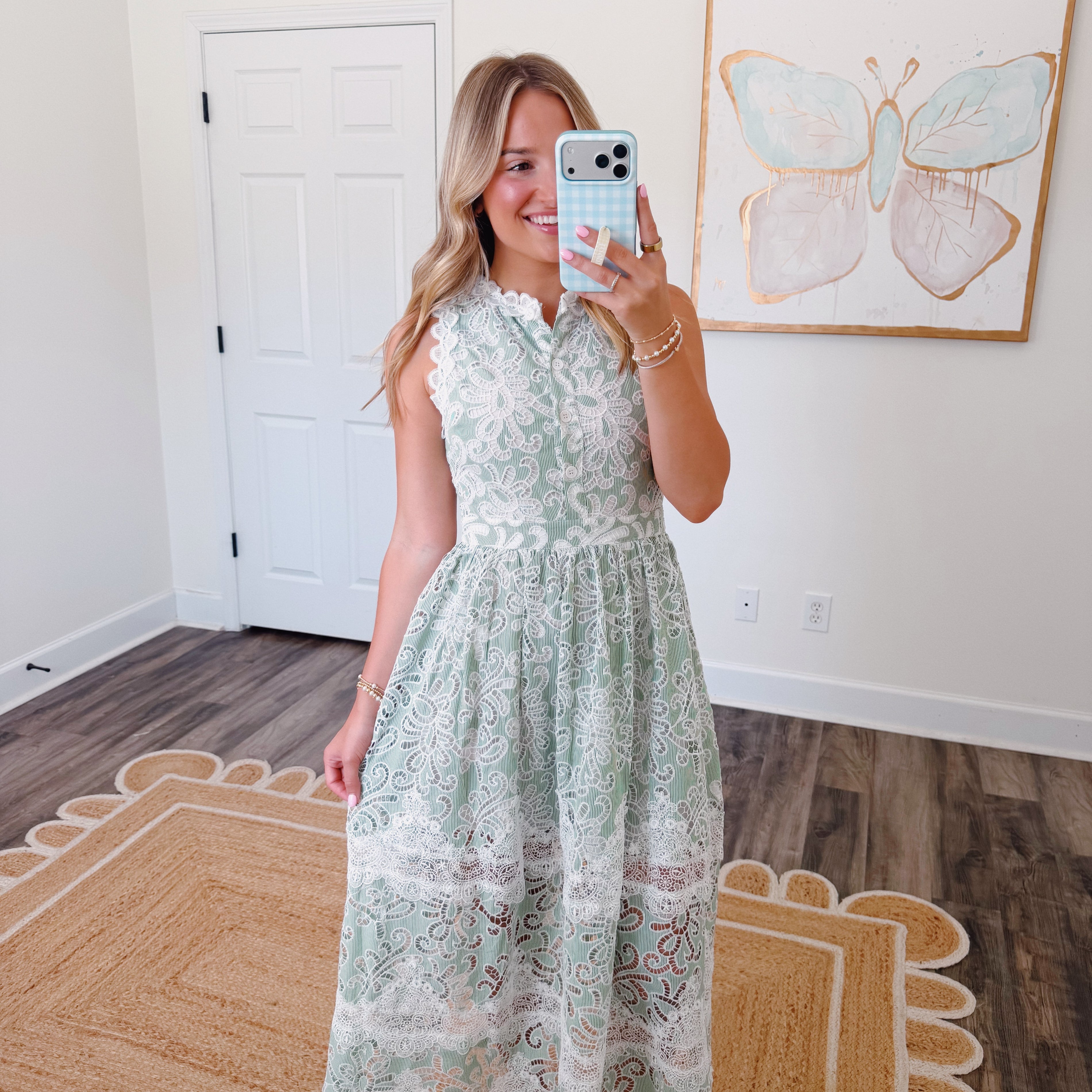 Sage Eyelet Midi Dress