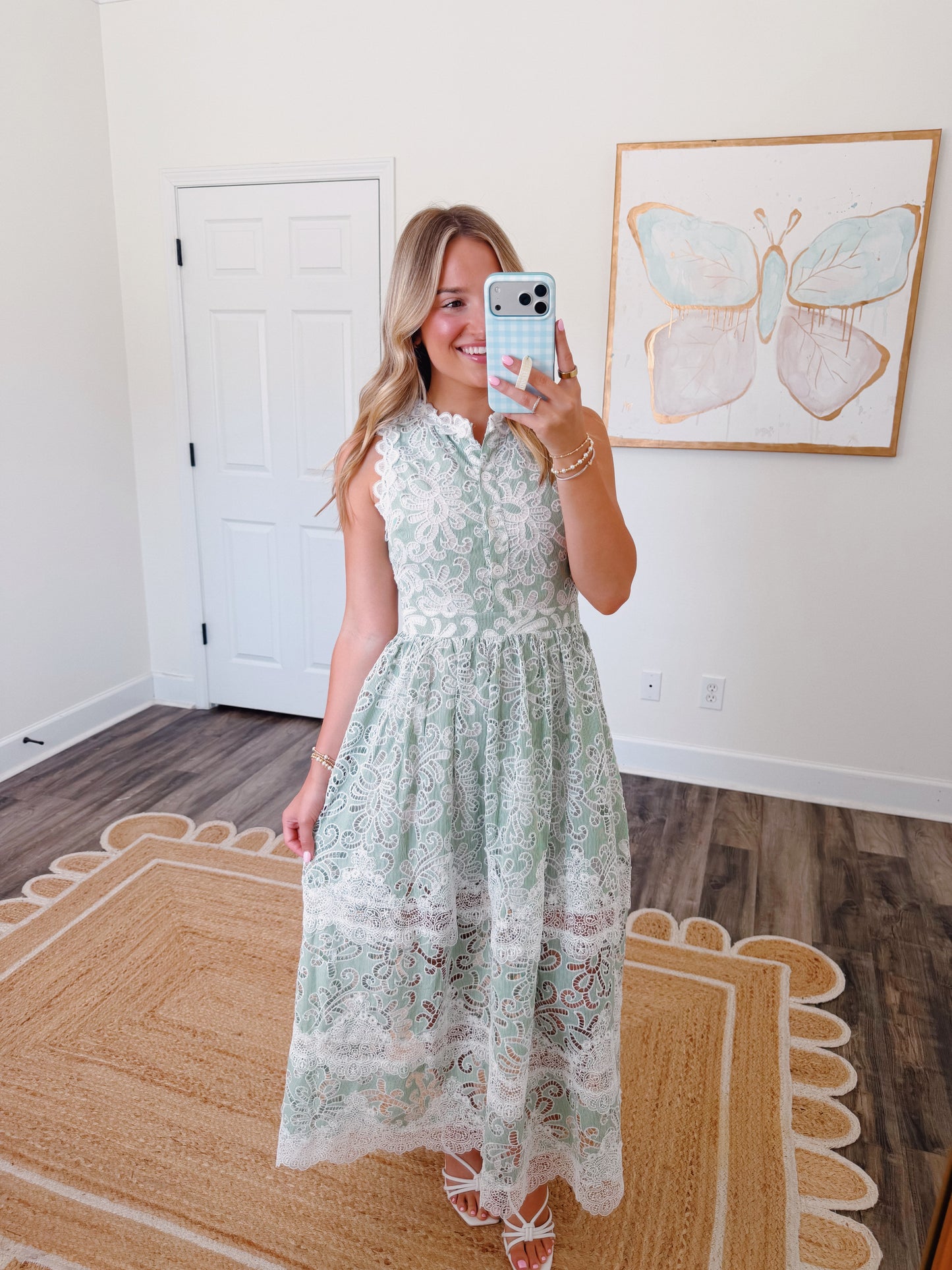 Sage Eyelet Midi Dress
