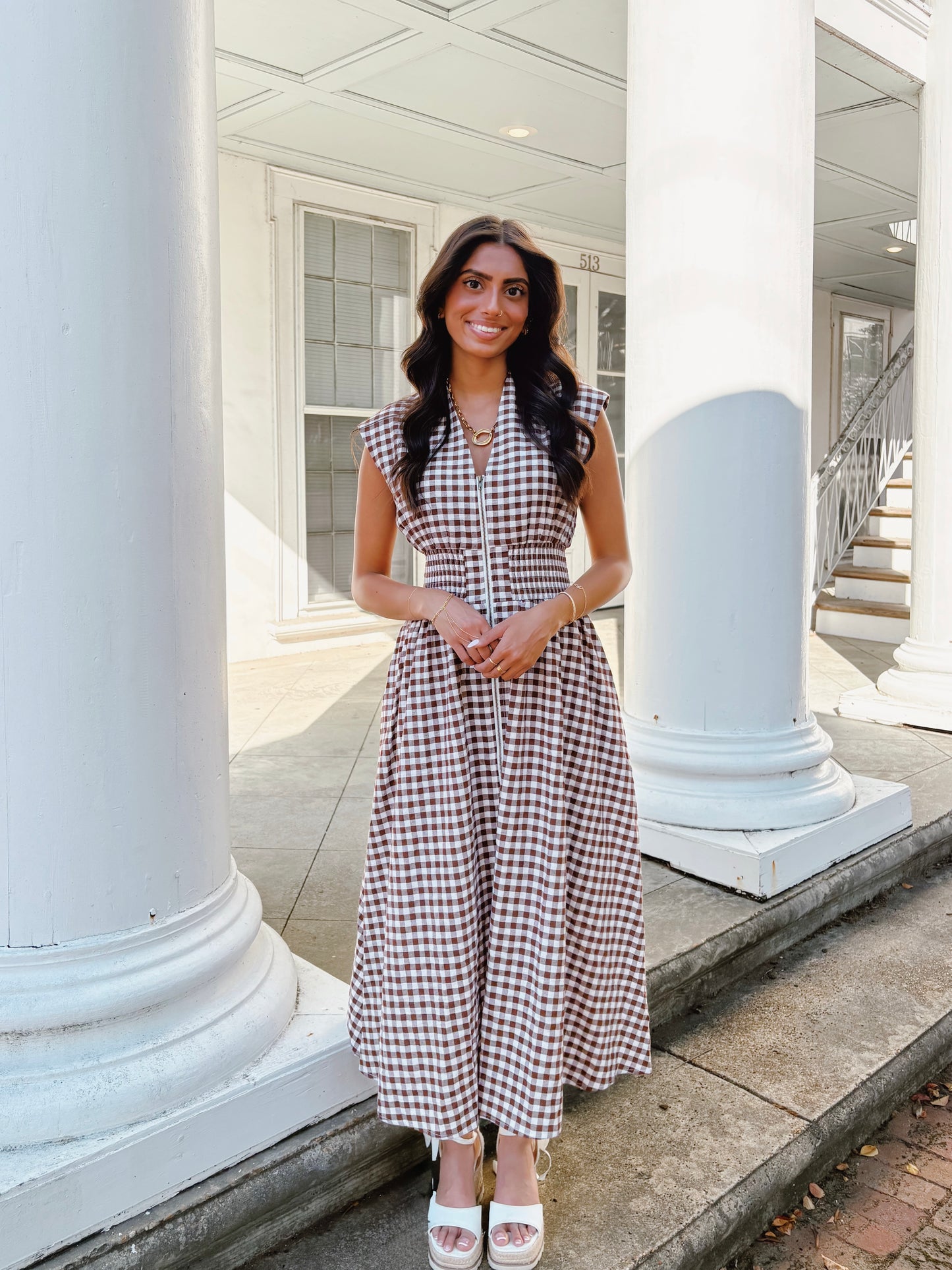 Chocolate Gingham Midi Dress