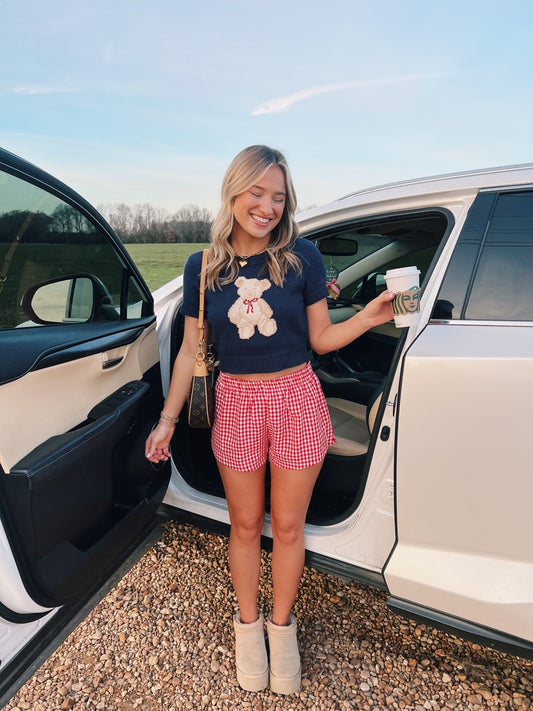 Navy Teddy Bear Top