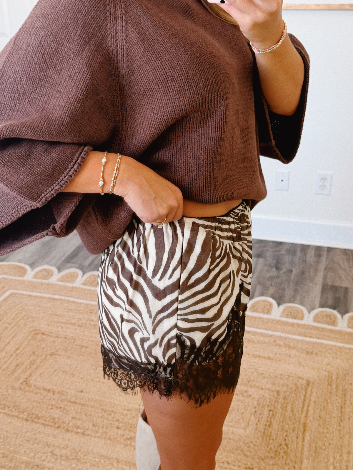 Zebra Lace Trim Shorts