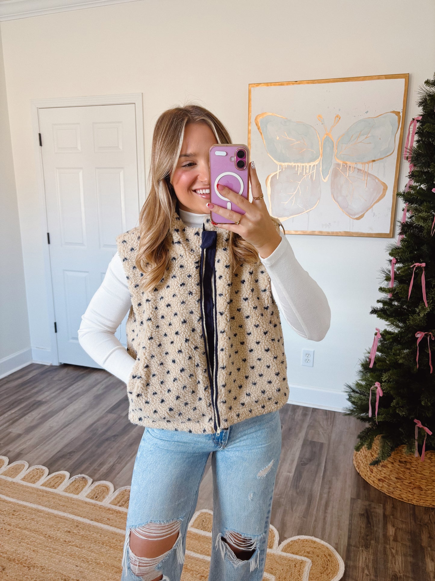 Navy Dot Sherpa Vest