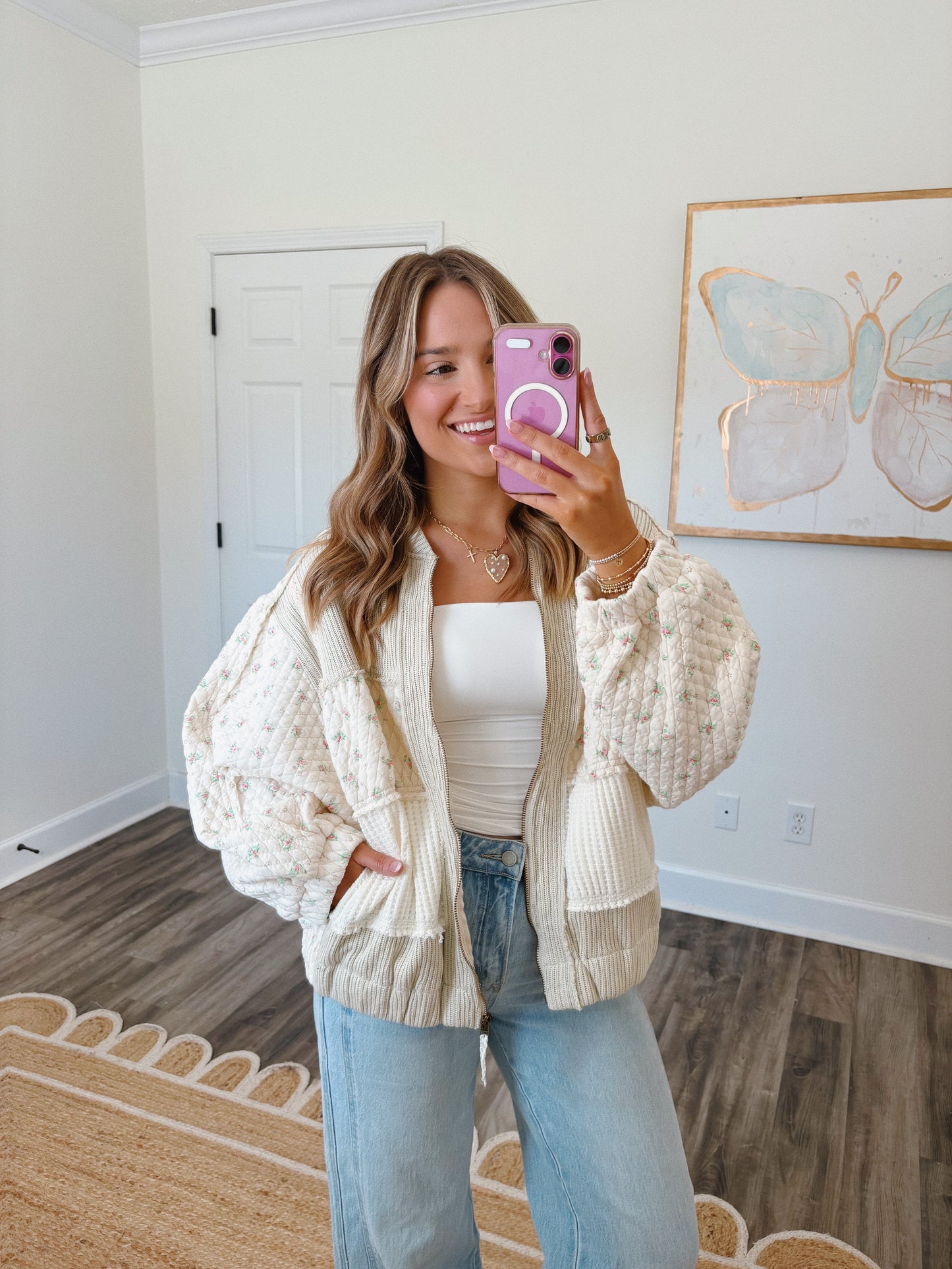 Floral Quilted Zip-Up