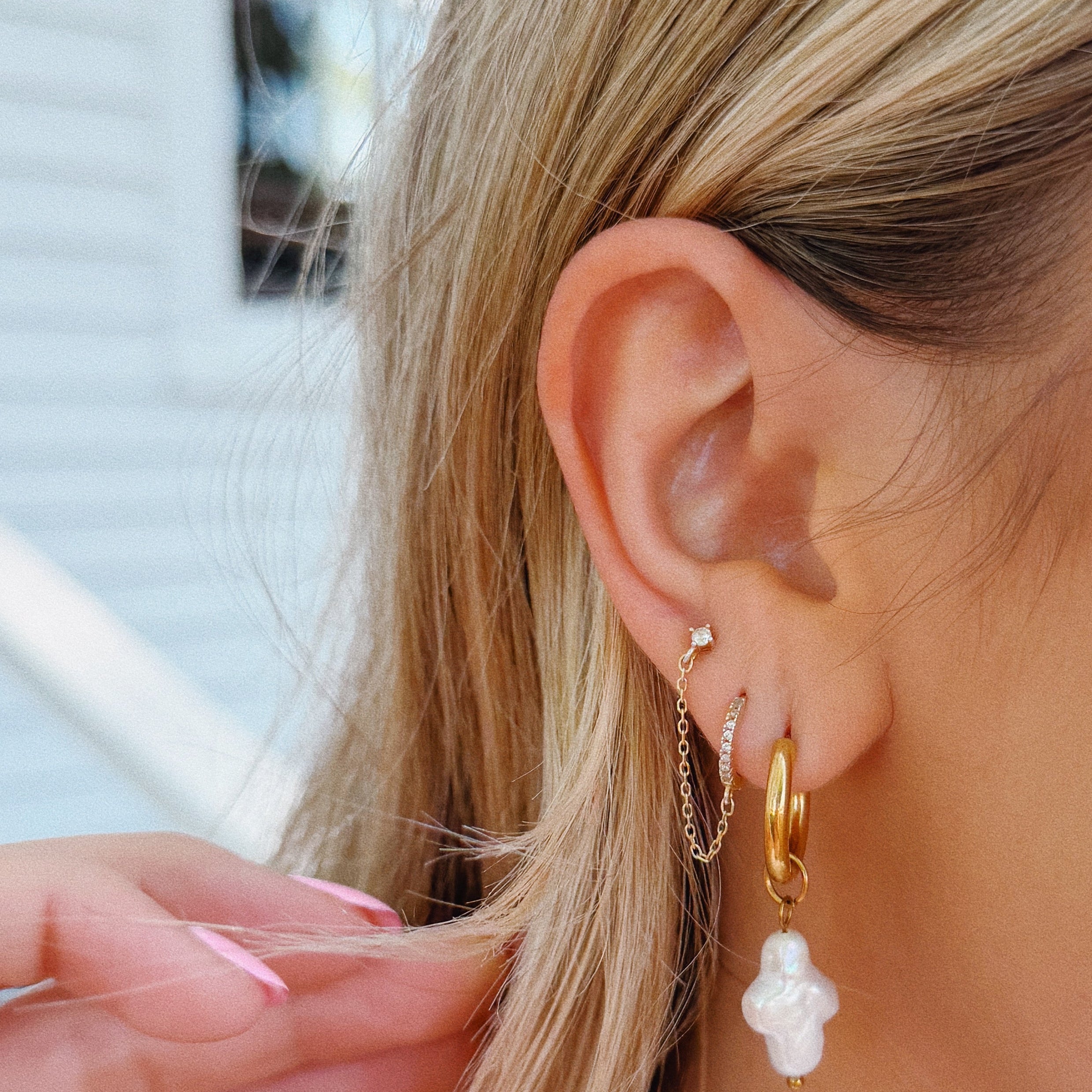 Mini Pearl Cross Hoops