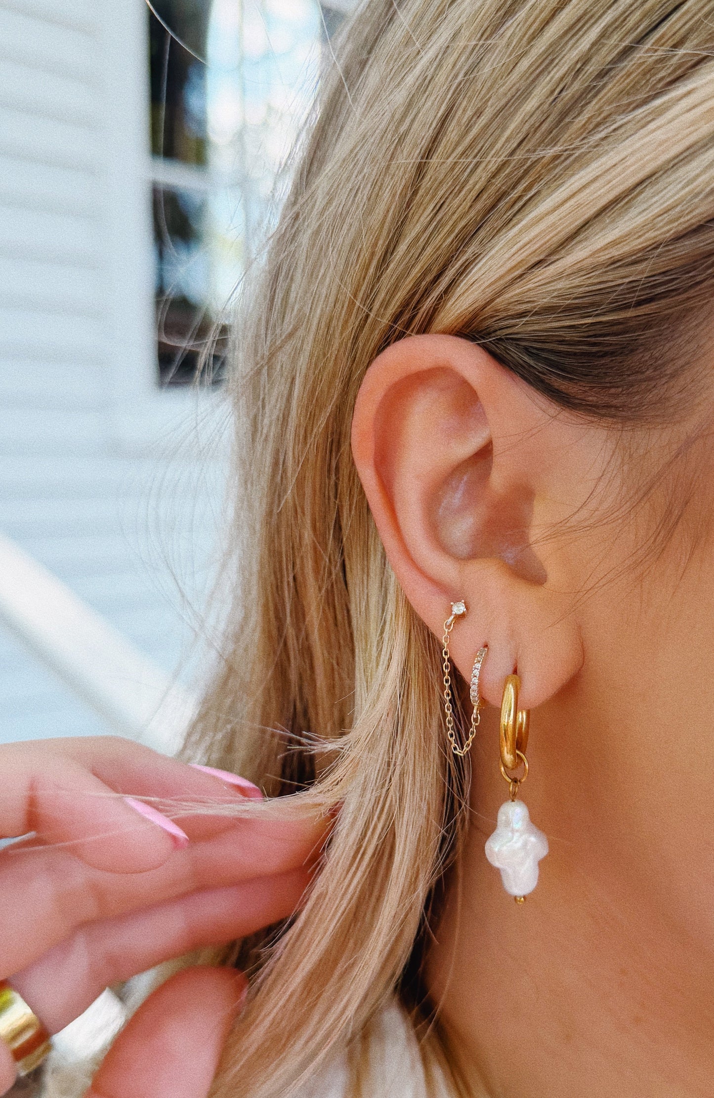Mini Pearl Cross Hoops