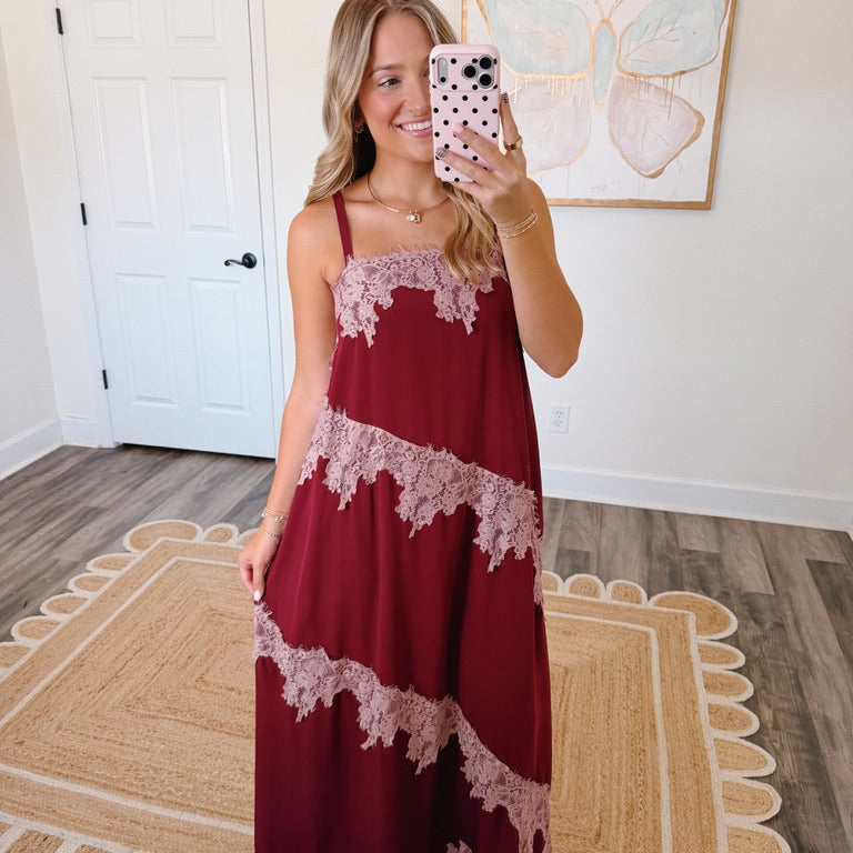 Gianna Lace Trim Maxi - Burgundy