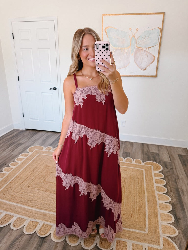 Gianna Lace Trim Maxi - Burgundy