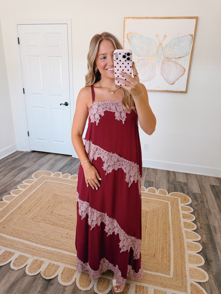 Gianna Lace Trim Maxi - Burgundy