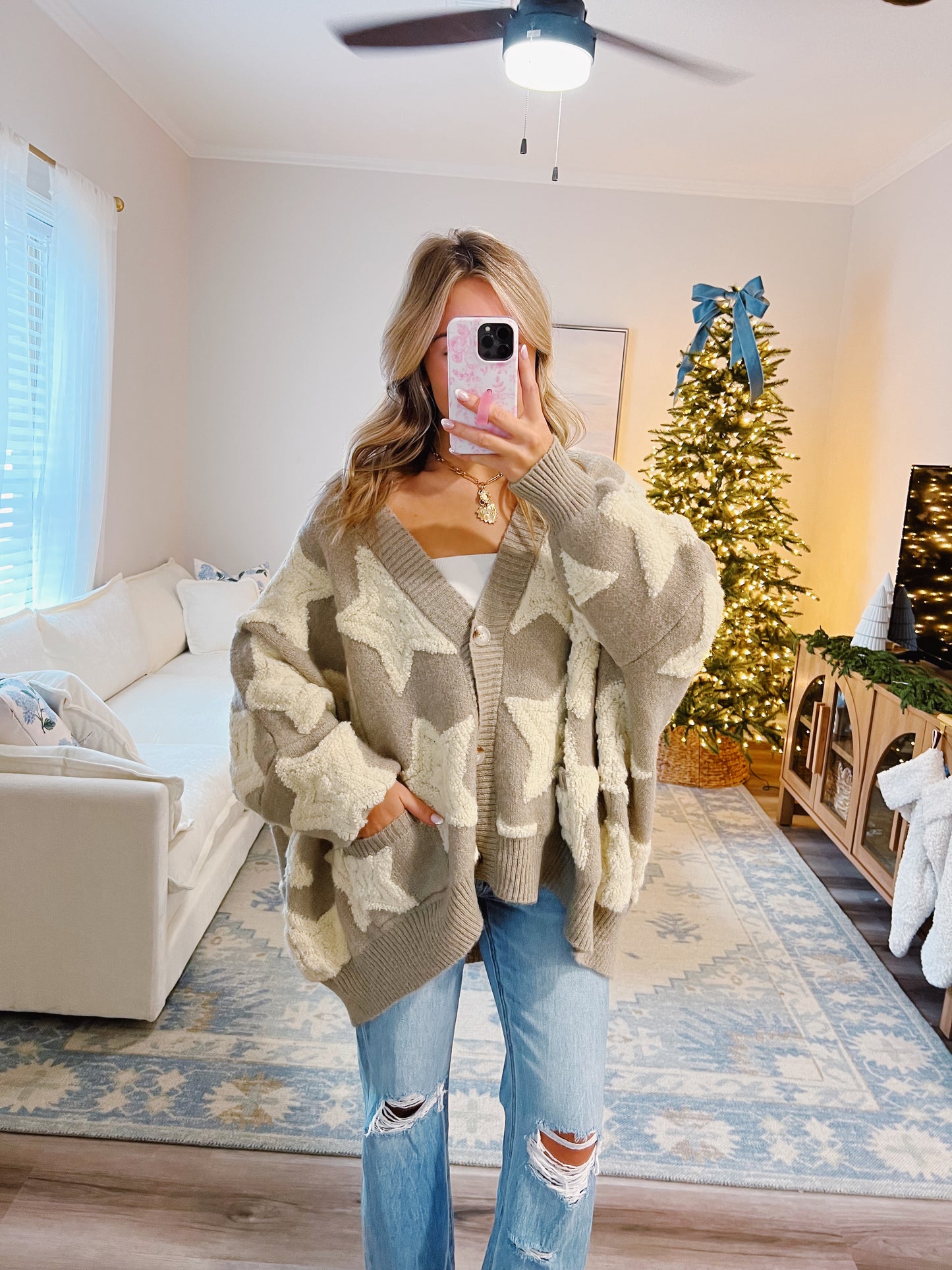 Oversized Stargazer Cardigan in Taupe