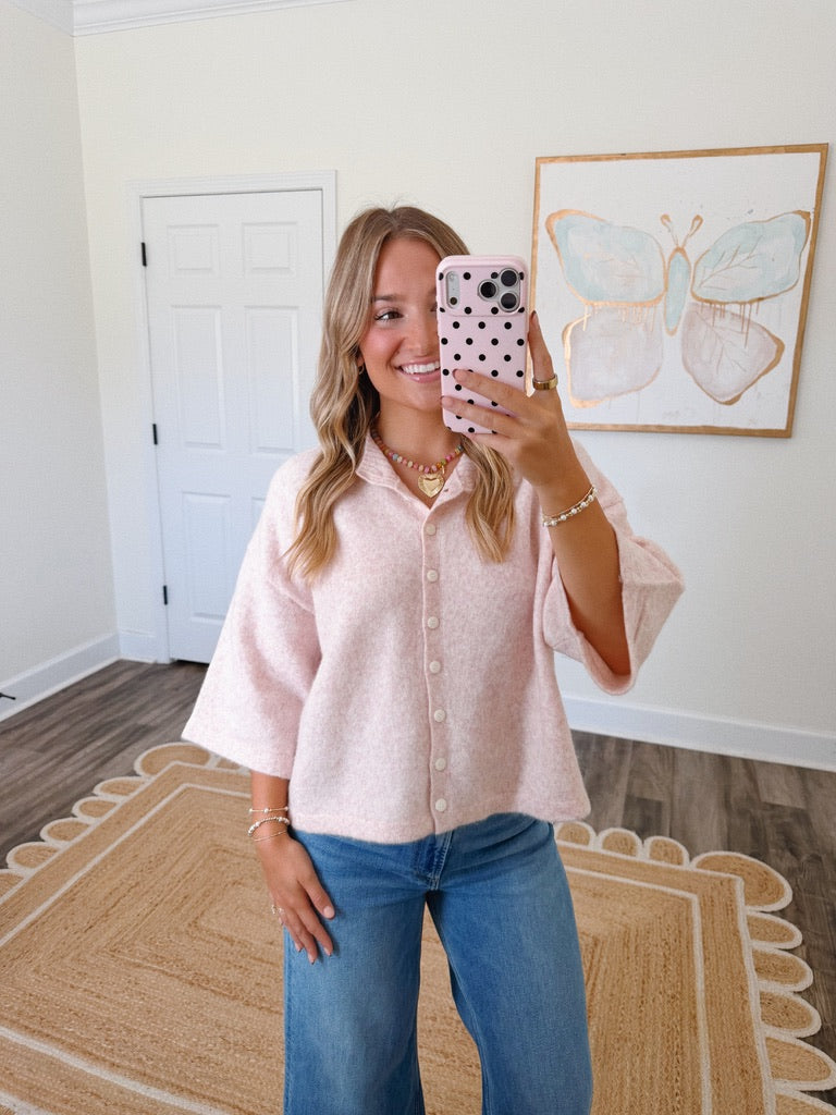 Oatmeal Pink Soft Knit Cardigan