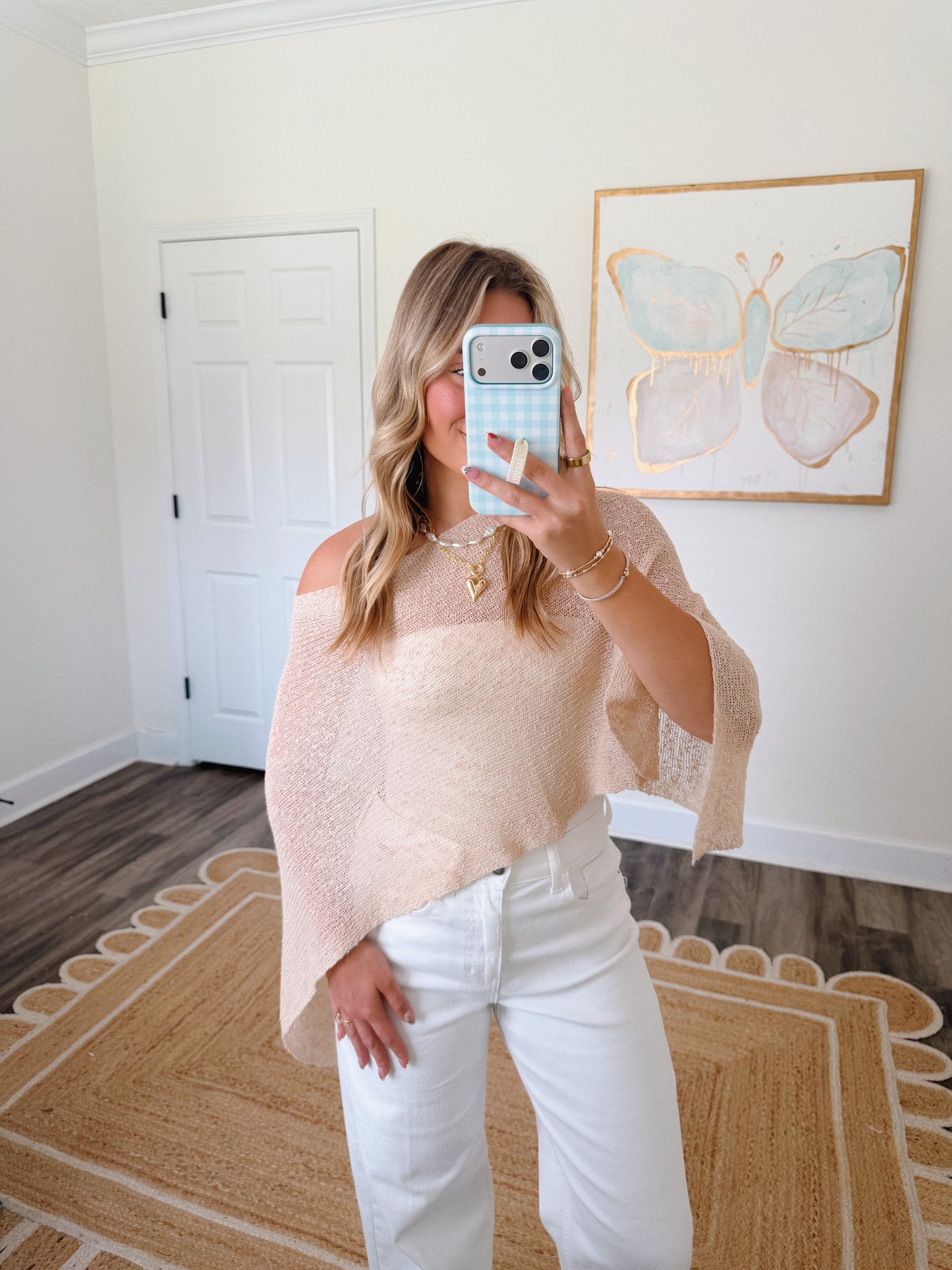 Palm Breeze Poncho Top in Beige