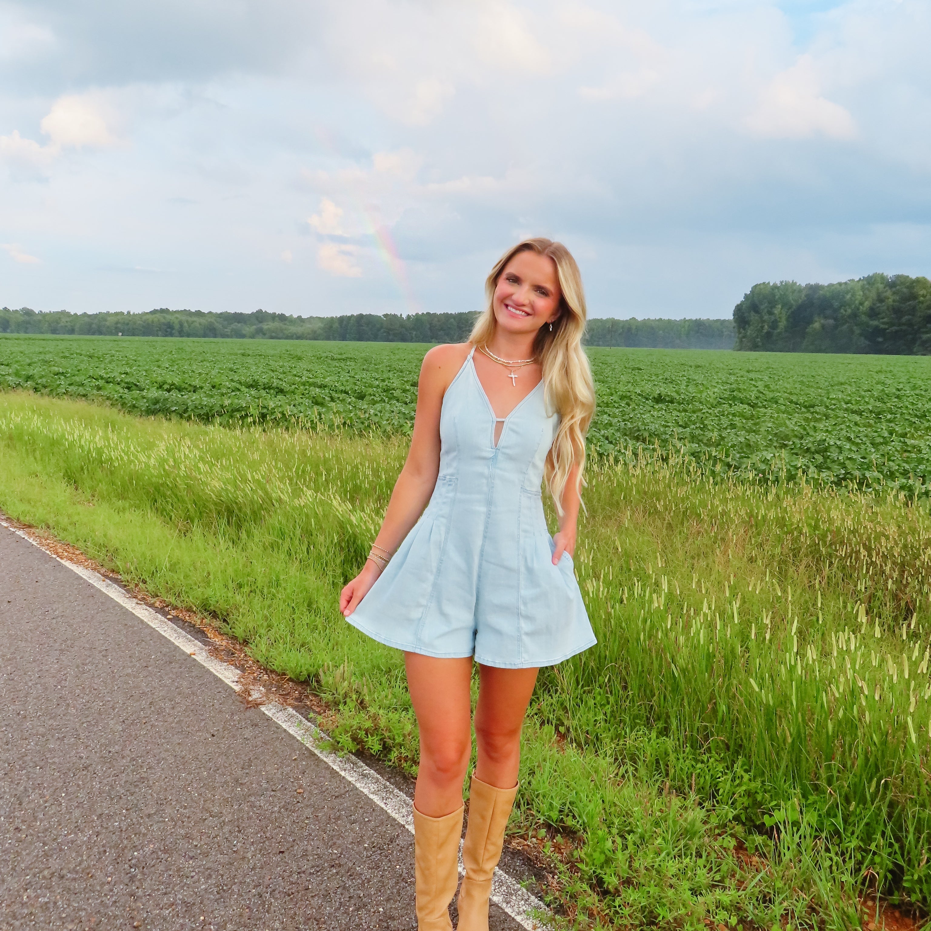 Georgia Flare Denim Romper