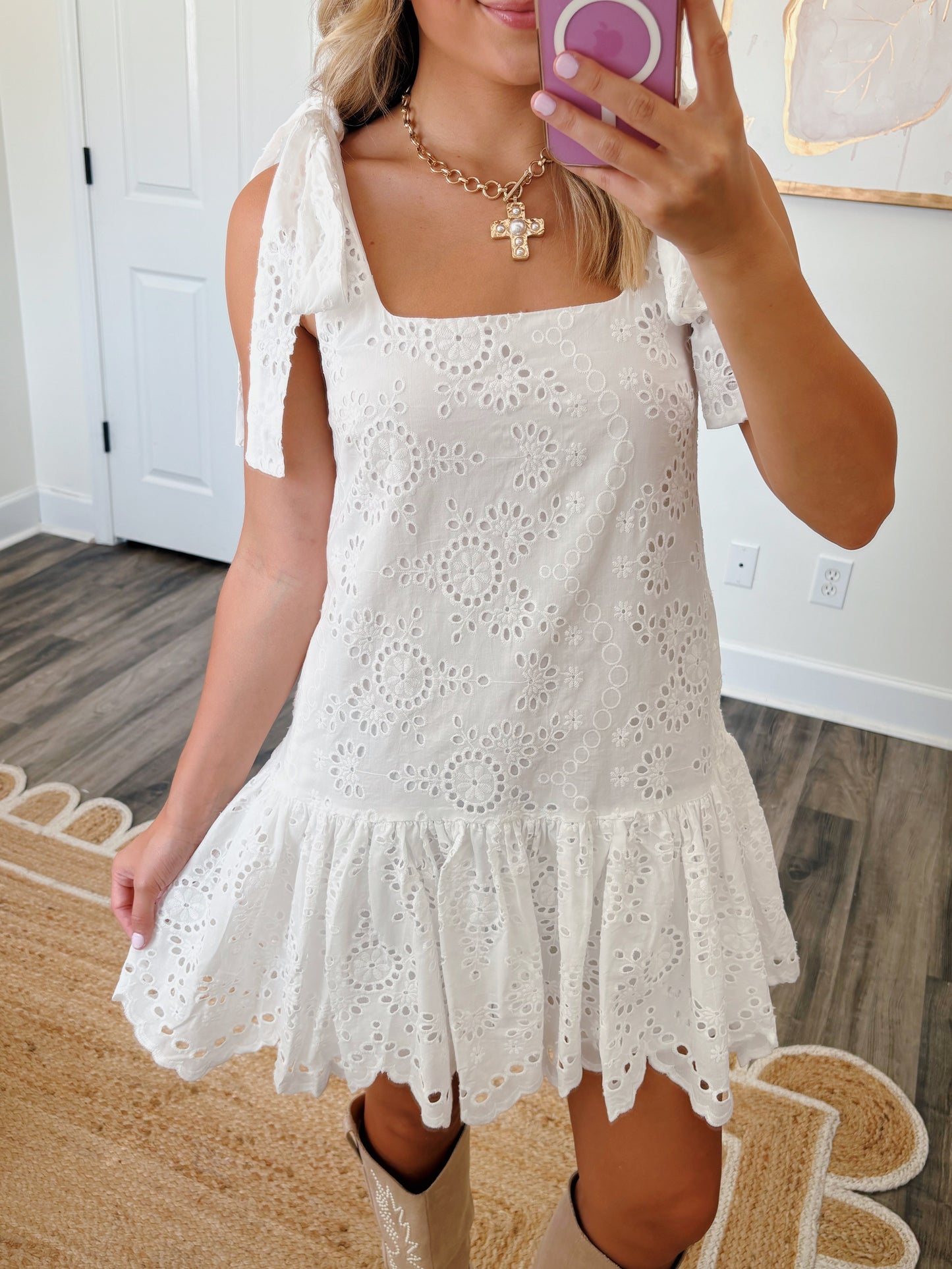 White Eyelet Mini Dress
