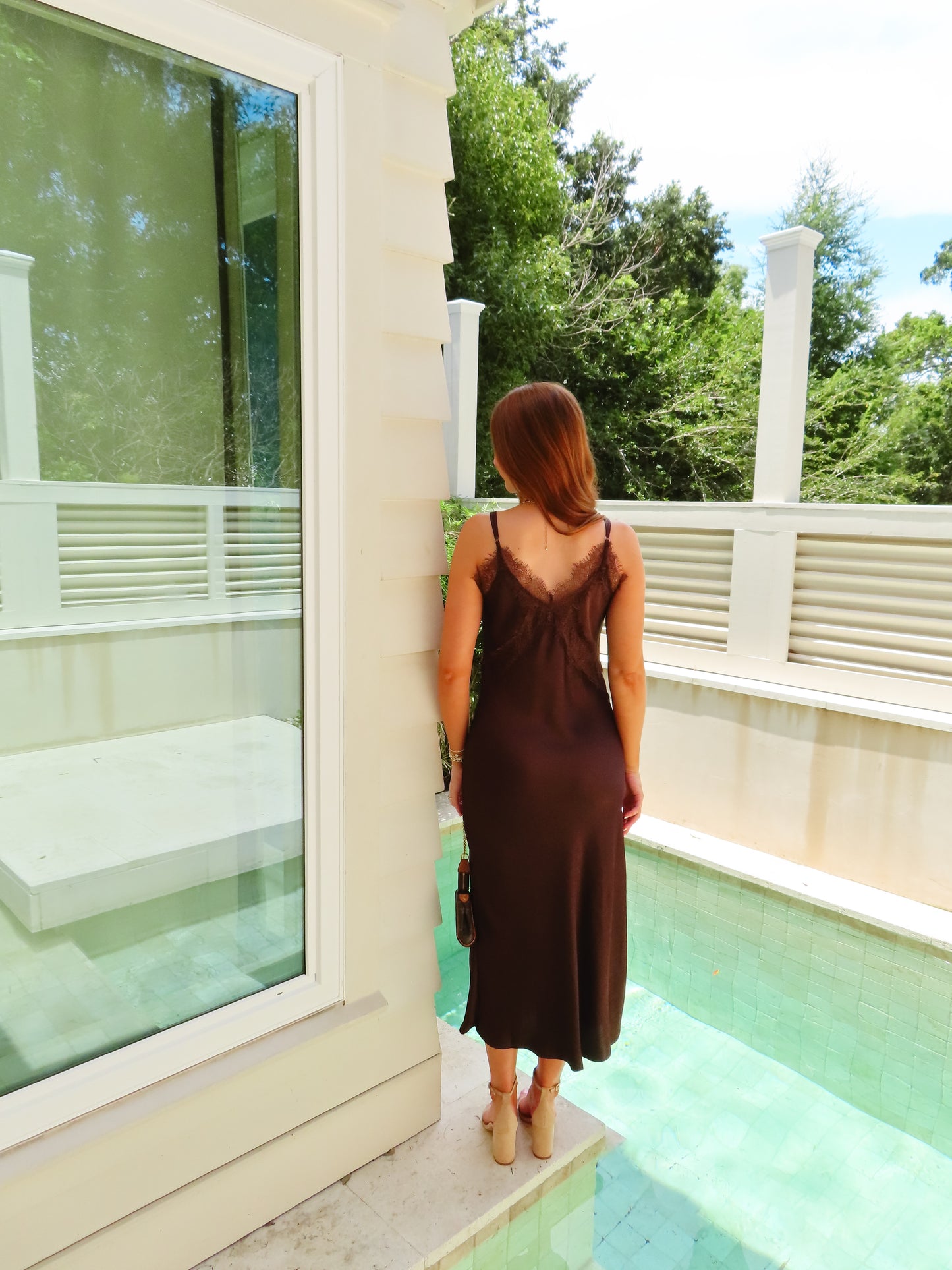 Mocha Satin Midi Dress