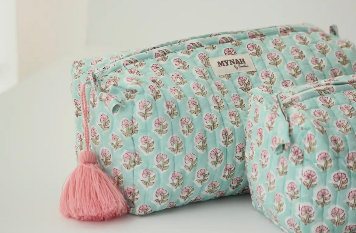 Mint Quilted Makeup Bag