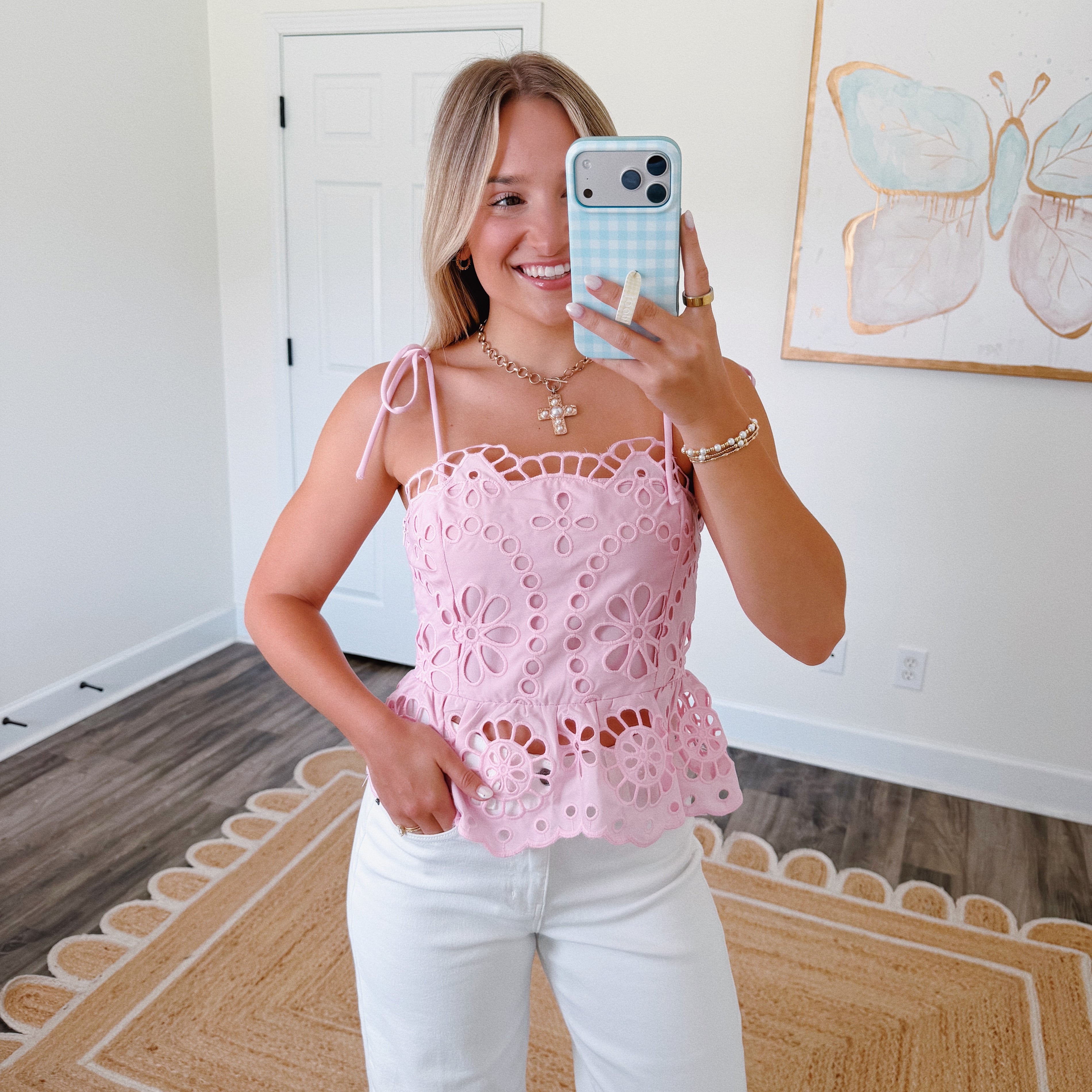 Darling Eyelet Top in Pink