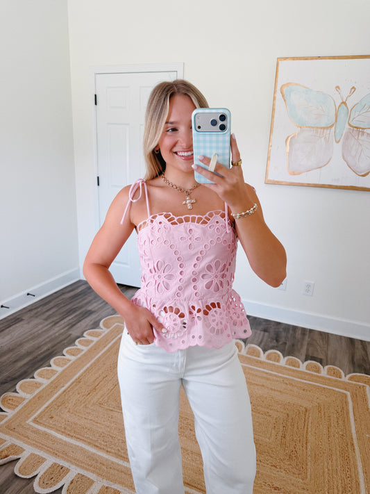 Darling Eyelet Top in Pink
