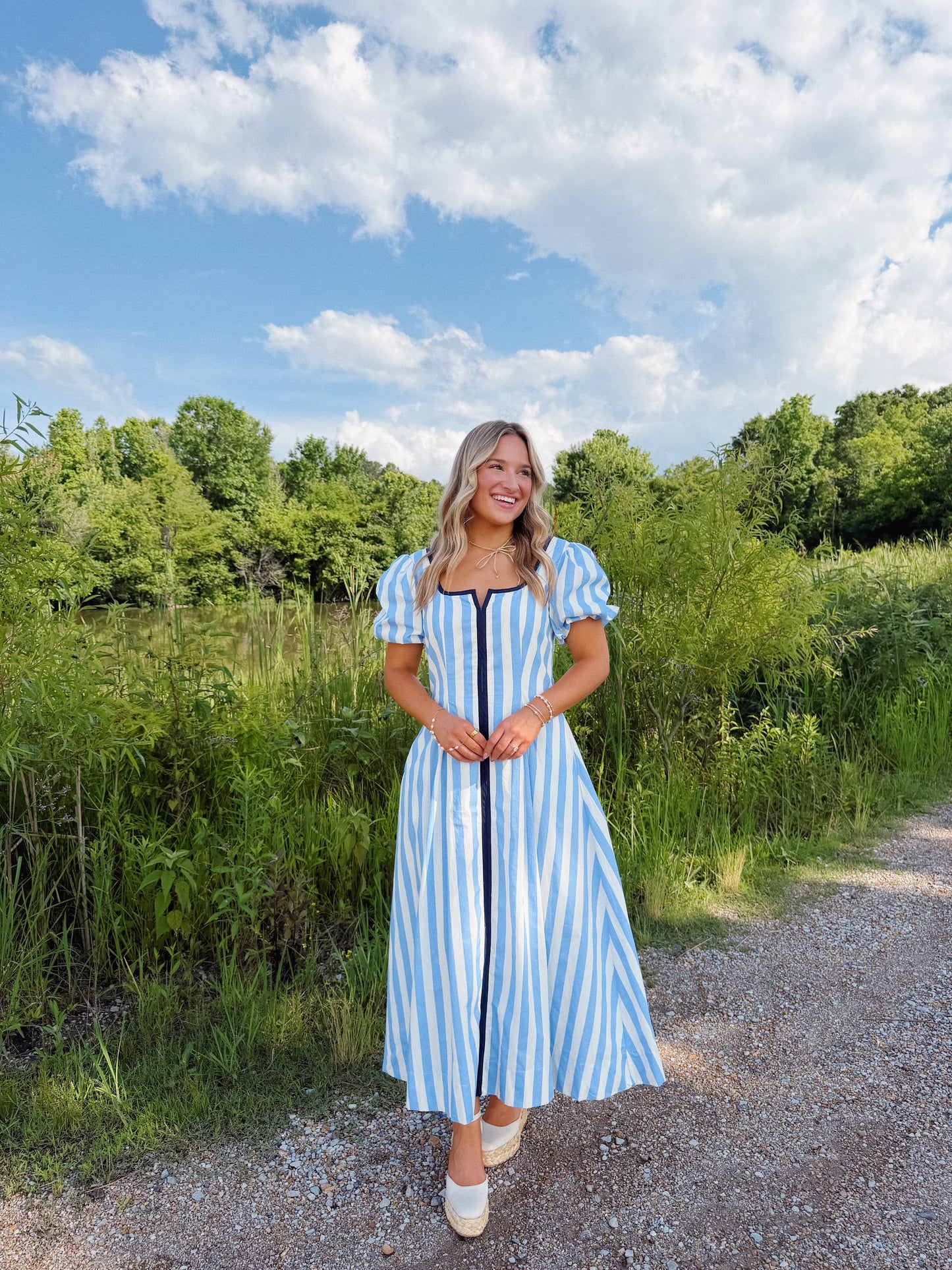 The Annie Stripe Midi in Blue