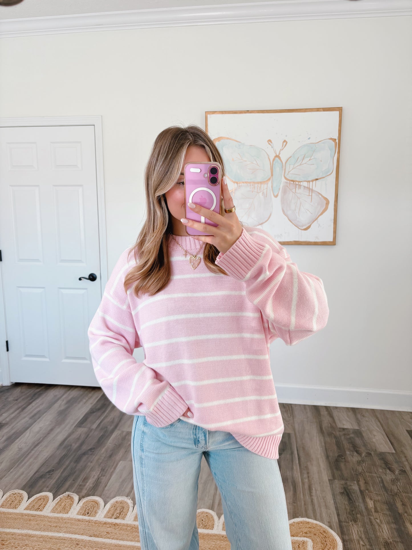 Pink Striped Oversized Sweater