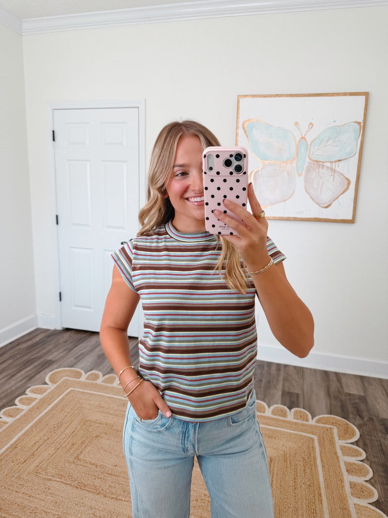 Retro Striped Mock Neck Tee
