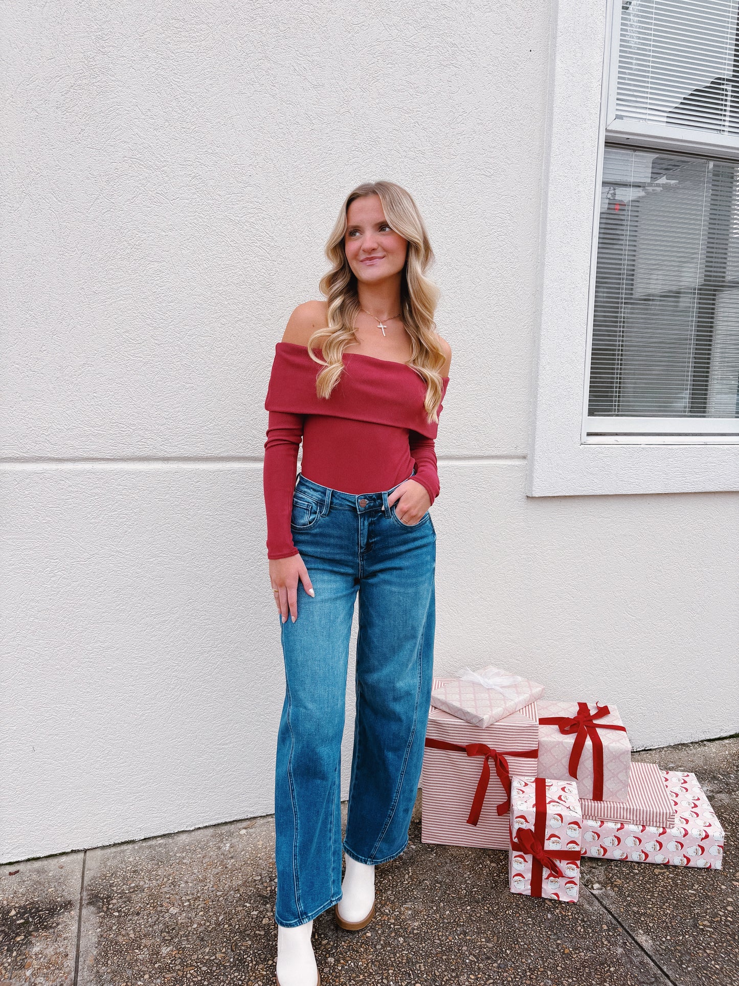 Crimson Off The Shoulder Bodysuit