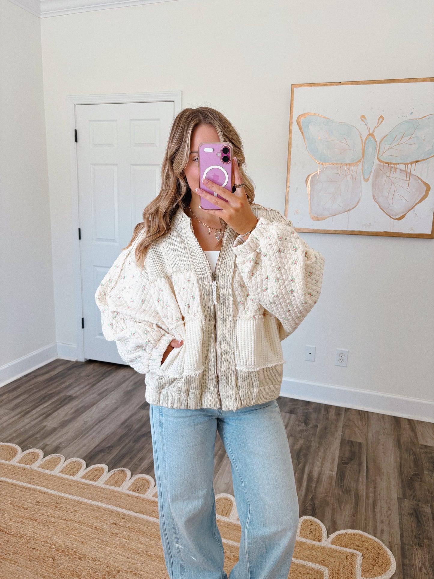 Floral Quilted Zip-Up