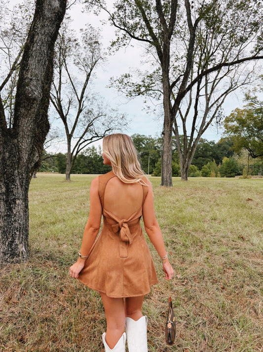Camel Suede Open Back Dress