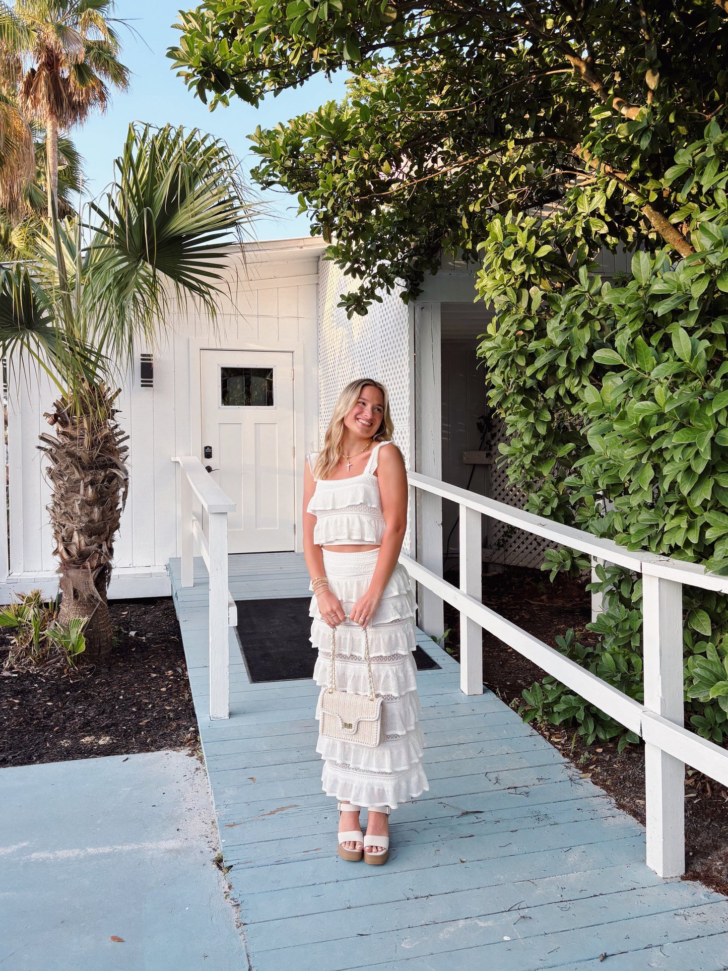 White Tiered Skirt Set