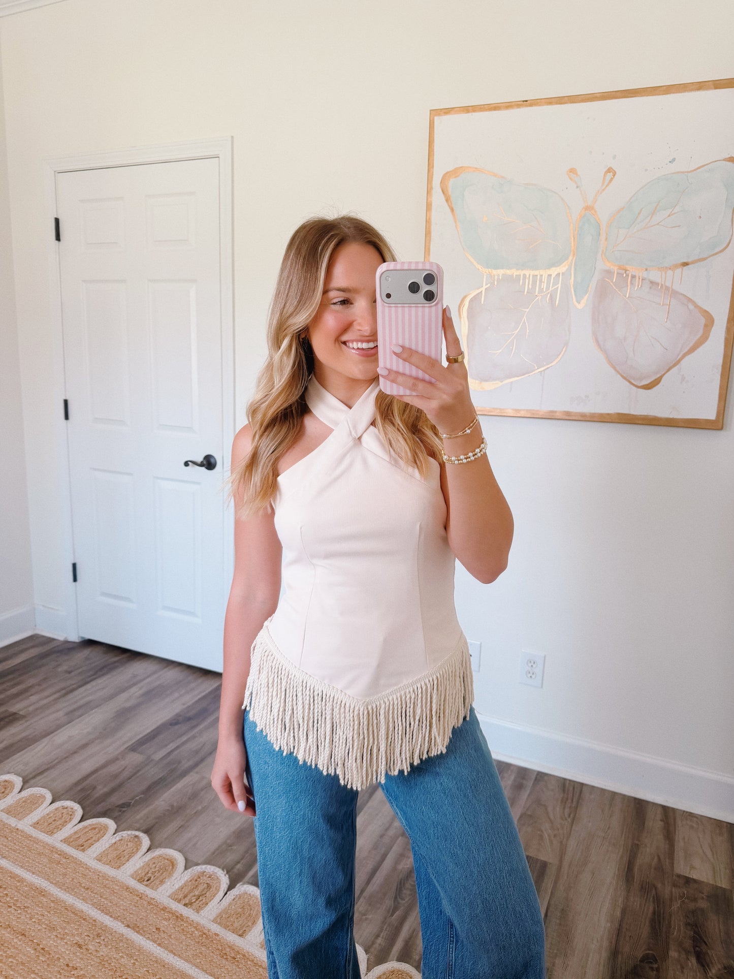 Cream Fringe Halter Top