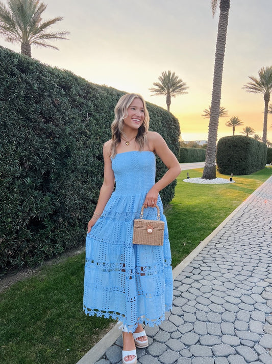 Sophie Eyelet Dress in Blue
