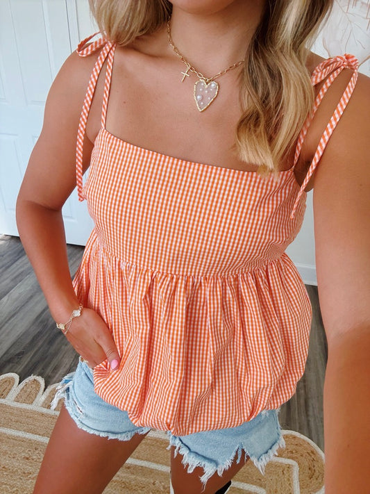 Orange and White Gingham Top