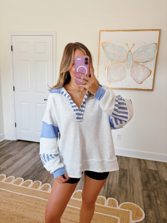 Blue Terry Knit Pullover