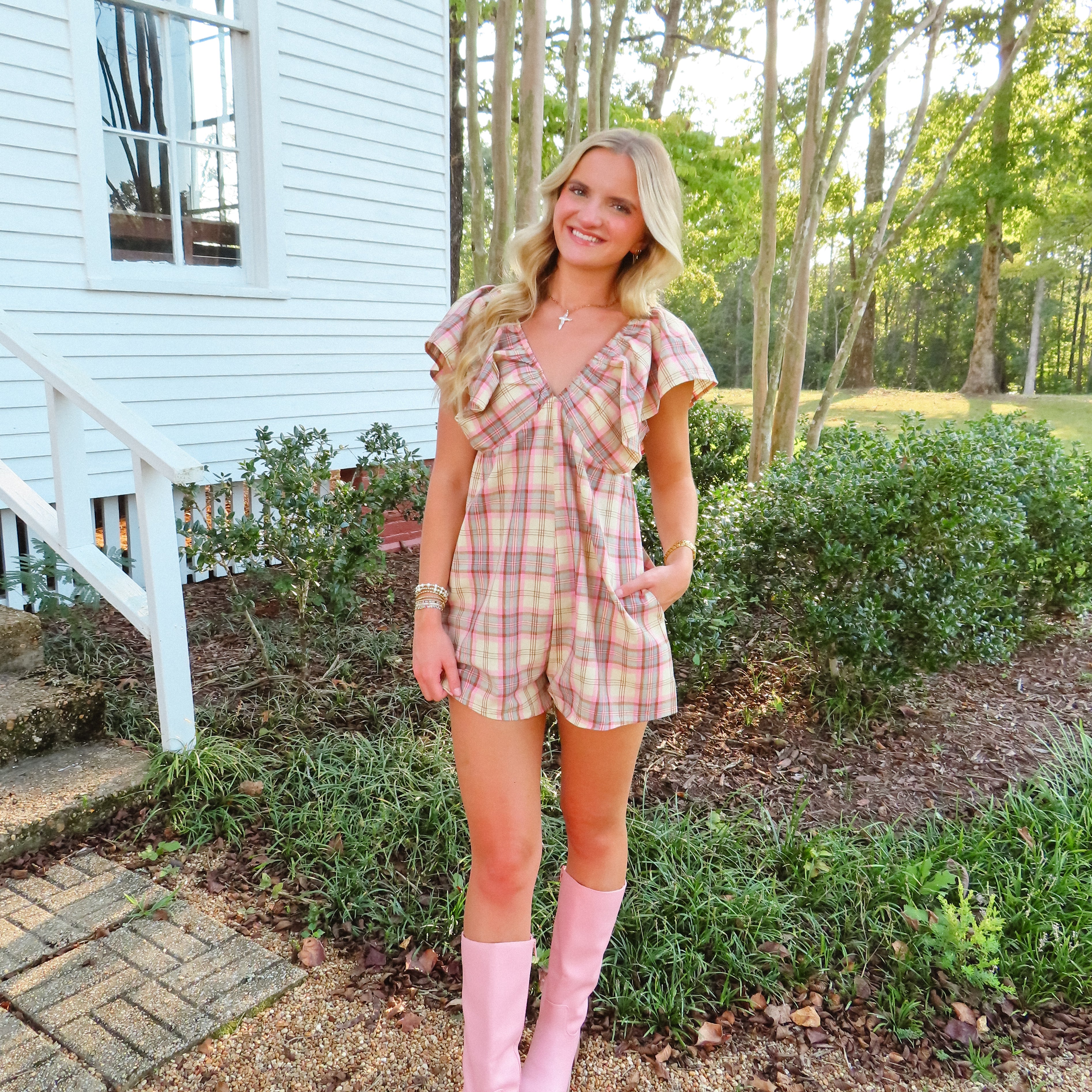 Honeycrisp Plaid Romper