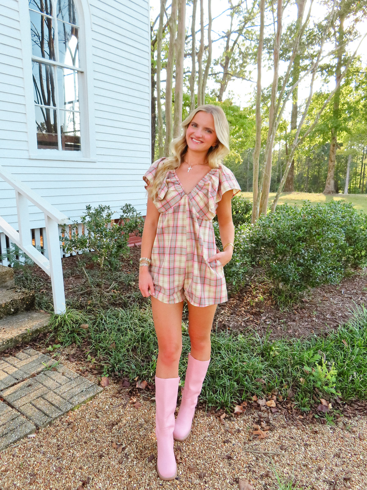 Honeycrisp Plaid Romper