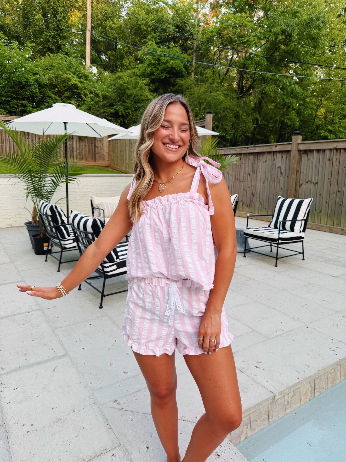 Pink Striped Cotton Pajama Set