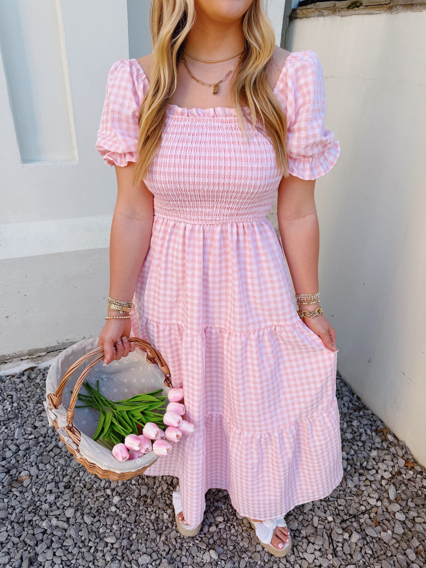 Pink Gingham Smocked Dress