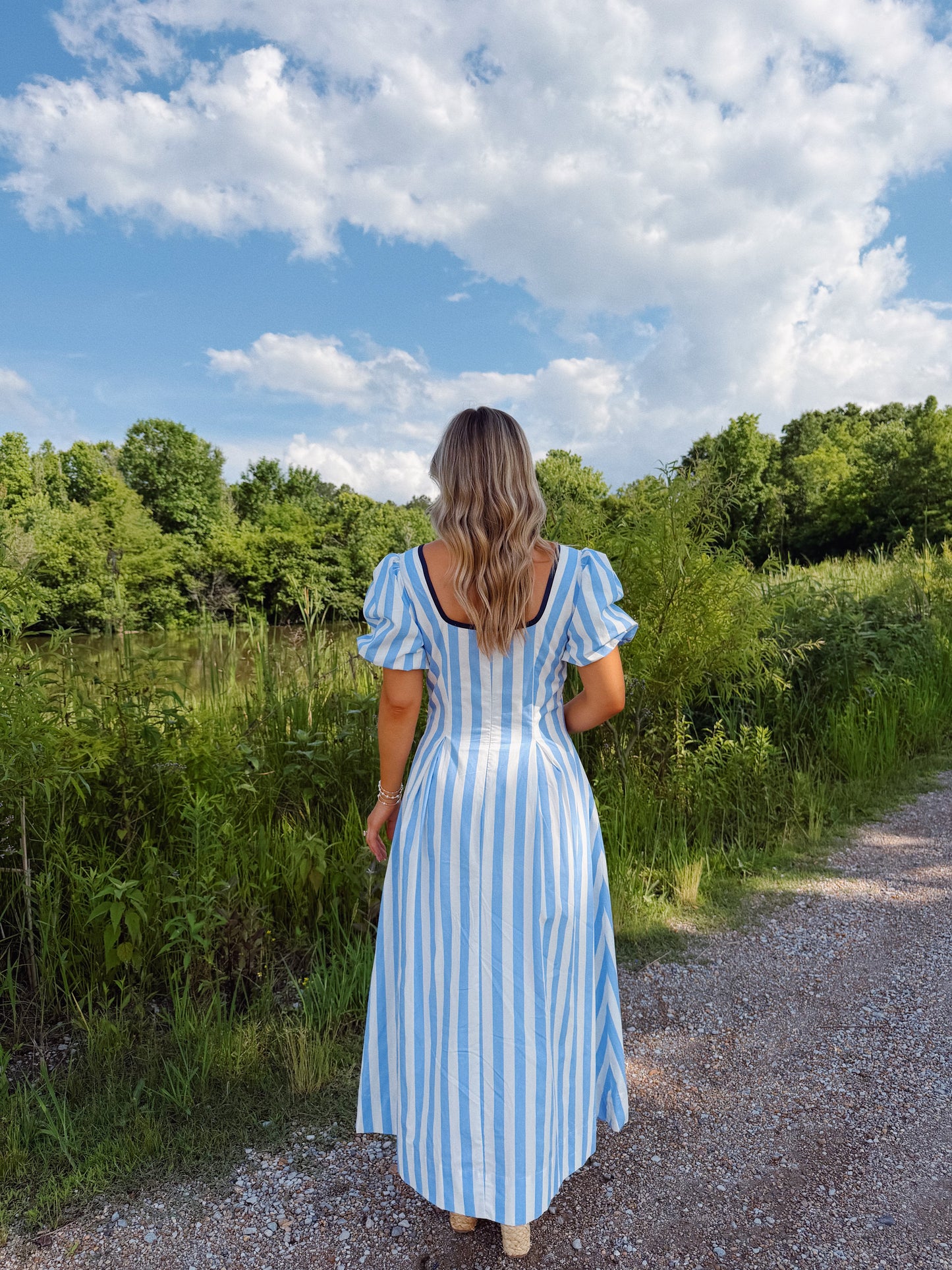 The Annie Stripe Midi in Blue
