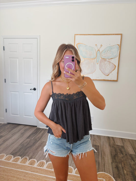 Charcoal Lace Trim Tank