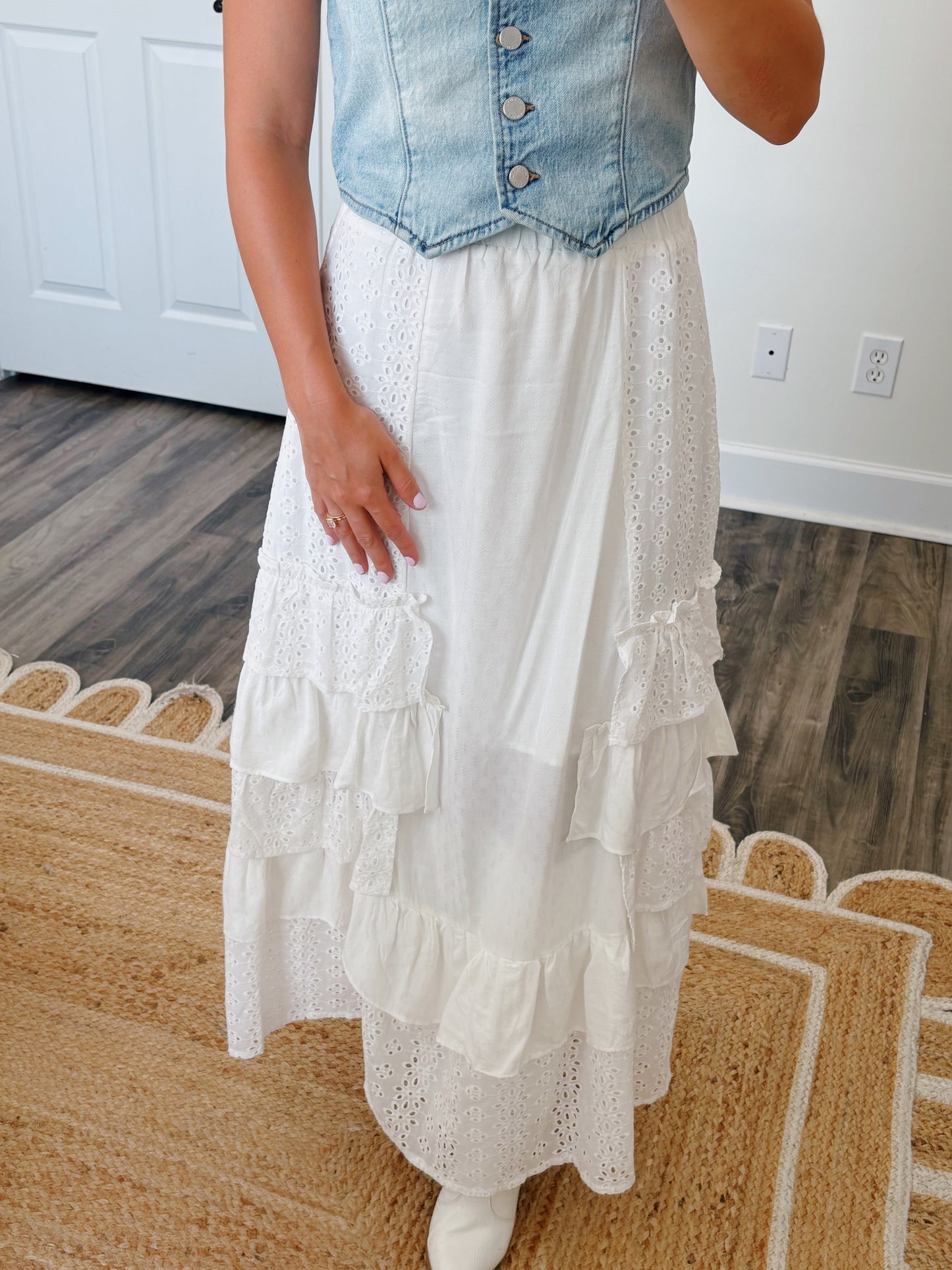 White Ruffle Maxi Skirt