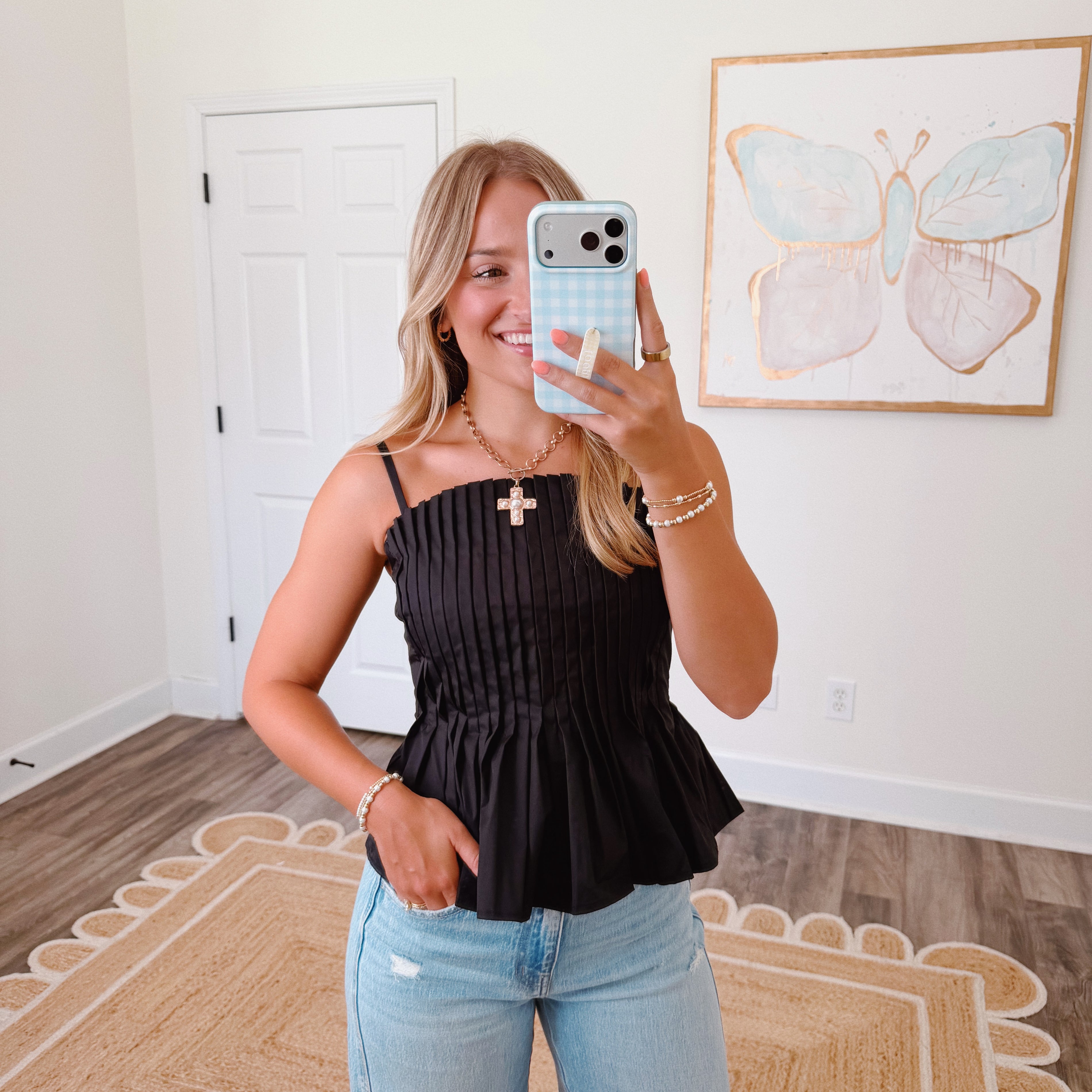 Emmie Pleated Top in Black