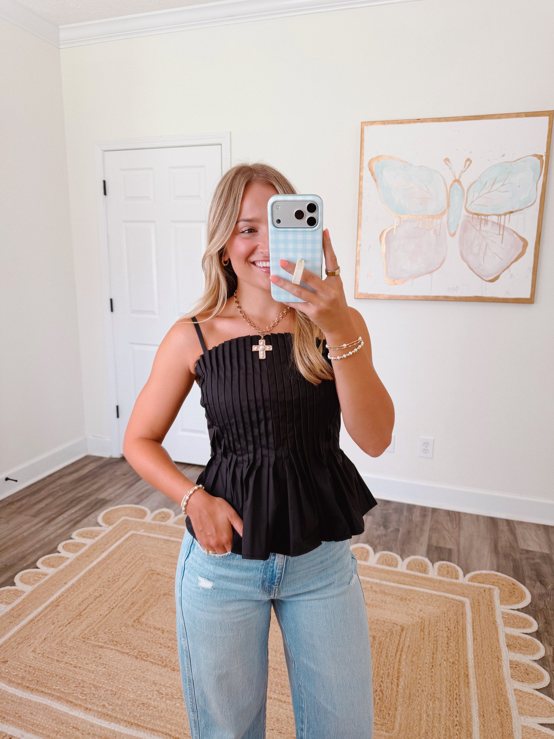 Emmie Pleated Top in Black