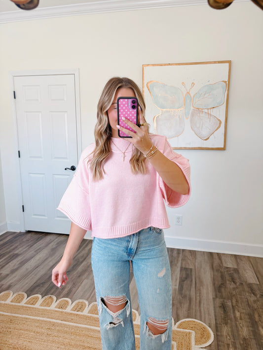 Pink Mock Neck Sweater Top